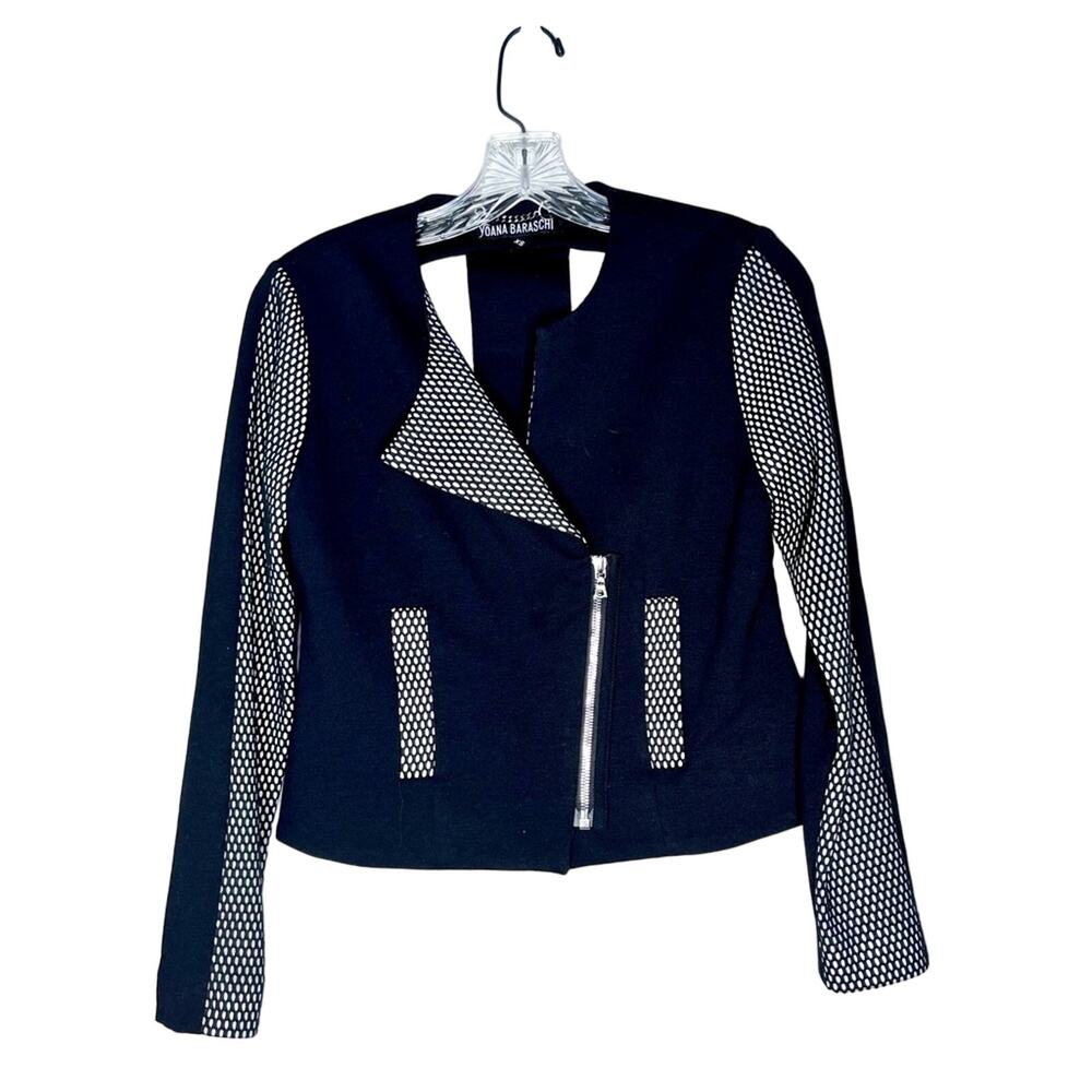 Yoana Baraschi  black faux mesh trim motorcycle jacket XS